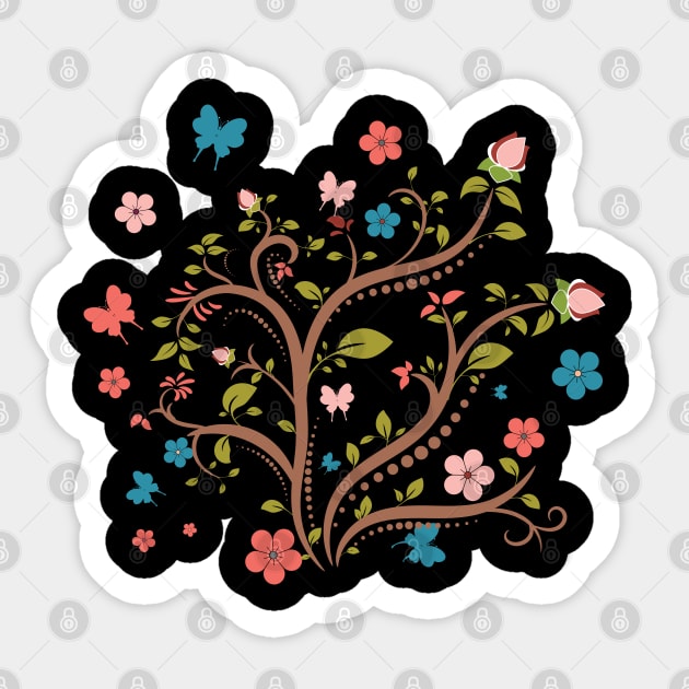 Coral Floral Butterfly Swirls Sticker by LizzyizzyDesign